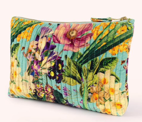 Spring Flora Quilted Velvet Zip Pouch