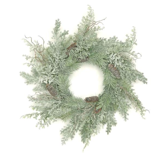 Frosted Mixed Pine & Pinecone Wreath - 24"