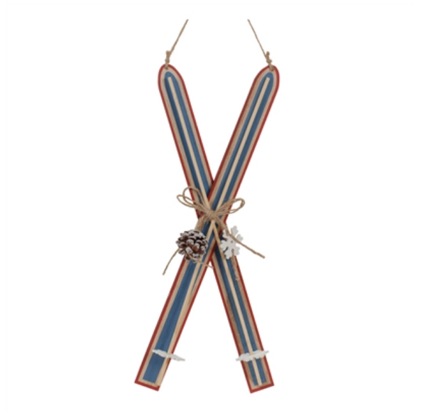 Blue Wooden Ski Ornament