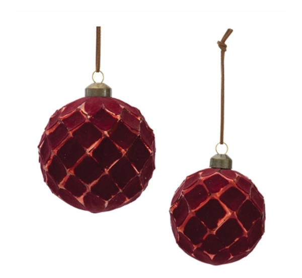 Red Flocked Textured Ball Ornaments