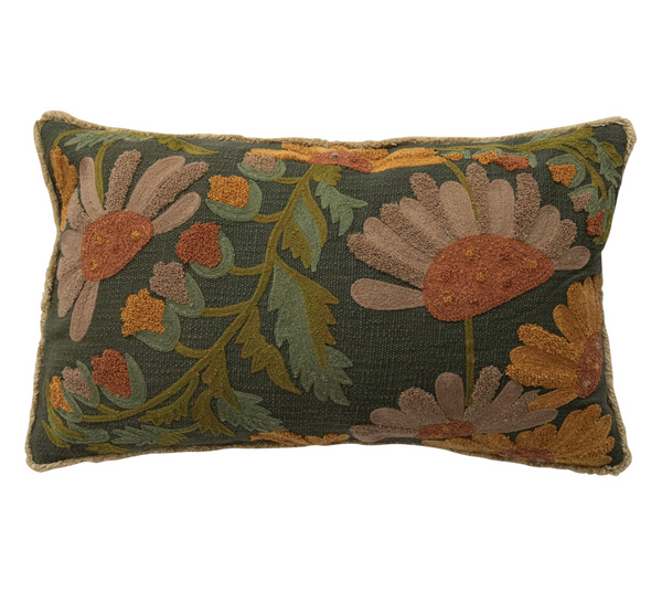 Floral Cotton Slub Lumbar Pillow