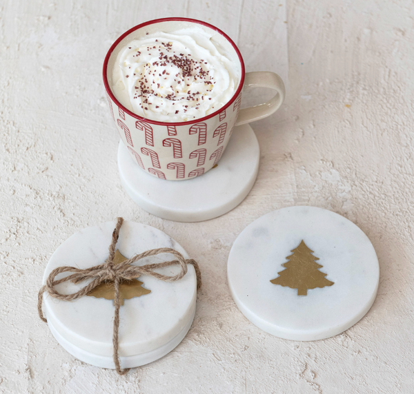 Brass Tree Marble Coasters - Set of 4