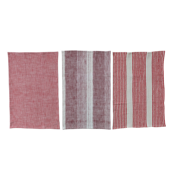 Red & Natural Mixed Tea Towels - Set of 3