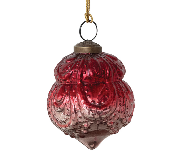 Red Ombre Embossed Glass Ornament