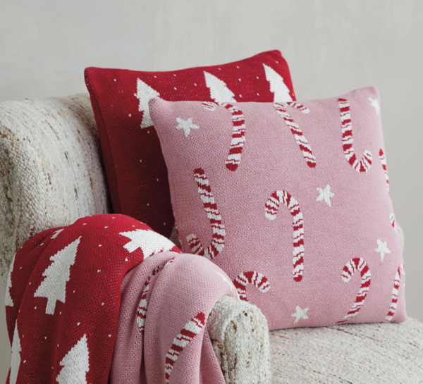 Red & White Tree Knit Pillow