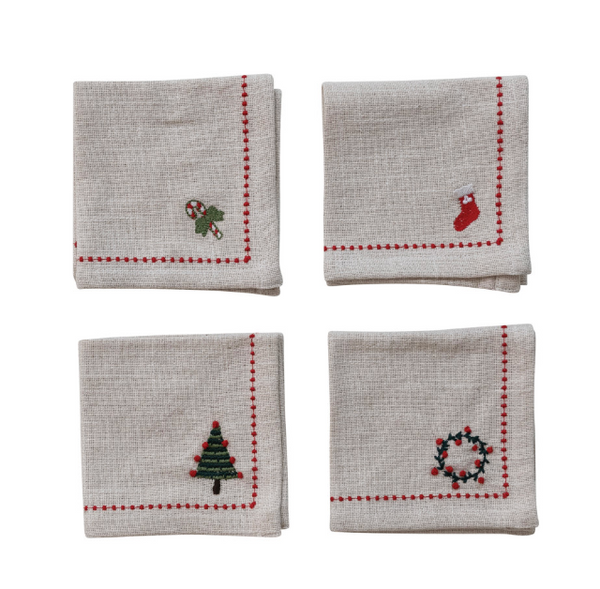 Holiday Cotton Cocktail Napkins - Set of 4