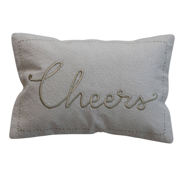 Gold Embroidered "Cheers" Lumbar Pillow