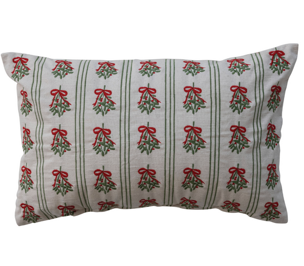 Embroidered Mistletoe Lumbar Pillow