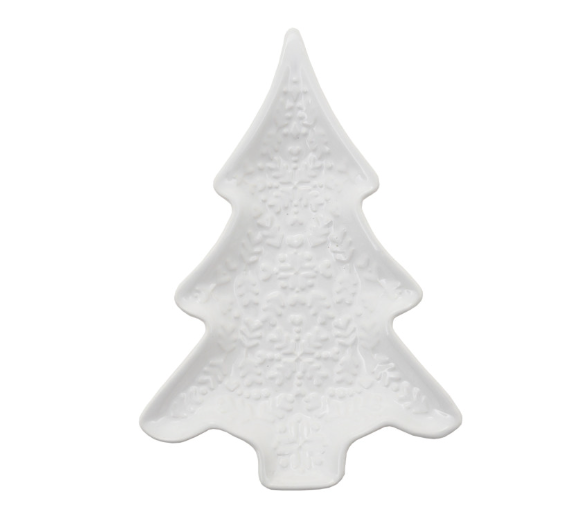 Embossed White Ceramic Tree Dish