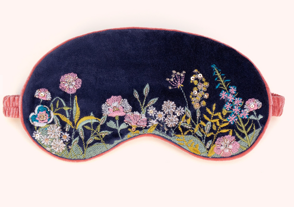 Navy Velvet Floral Eye Mask