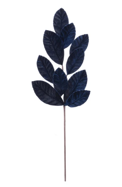 Navy Glittered Magnolia Leaf Spray