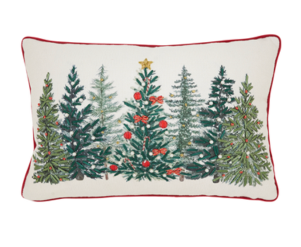 Embroidered Christmas Tree Lumbar Pillow