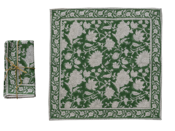 Cotton Block Print Napkins with Floral Pattern