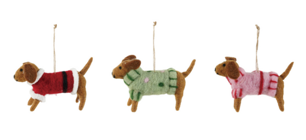 Wool Felt Dachshund in Sweater Ornament