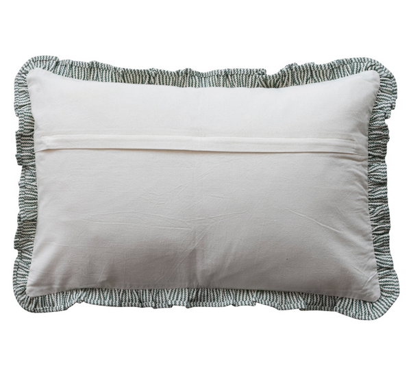 Green Striped Ruffle Pillow