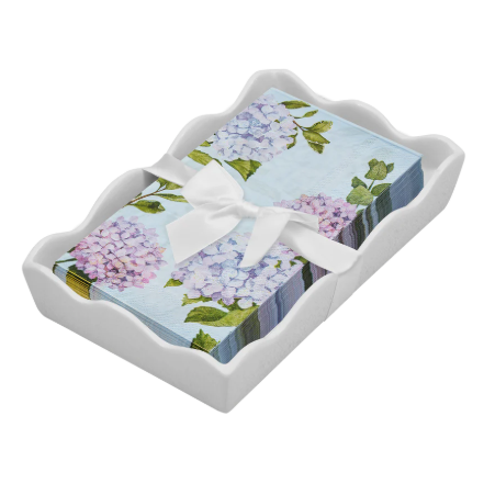 Guest Towel Napkins in Ceramic Wave Tray by Sophistiplate