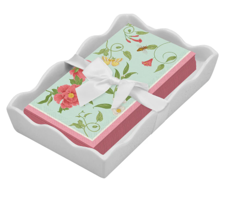Guest Towel Napkins in Ceramic Wave Tray by Sophistiplate