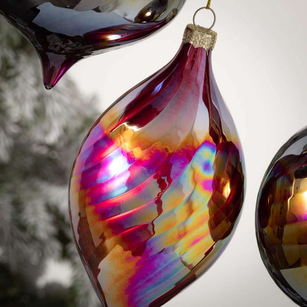 Red Iridescent Luminous Glass Ball Ornament
