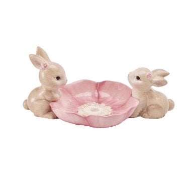 Bunny Couple with Pink Petal Bowl