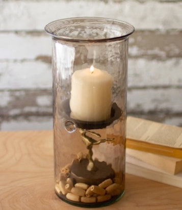 Original Glass Candle Cylinder with Rustic Insert - Medium
