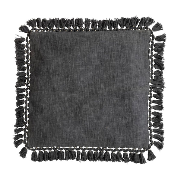 Woven Gray Tassel Pillow