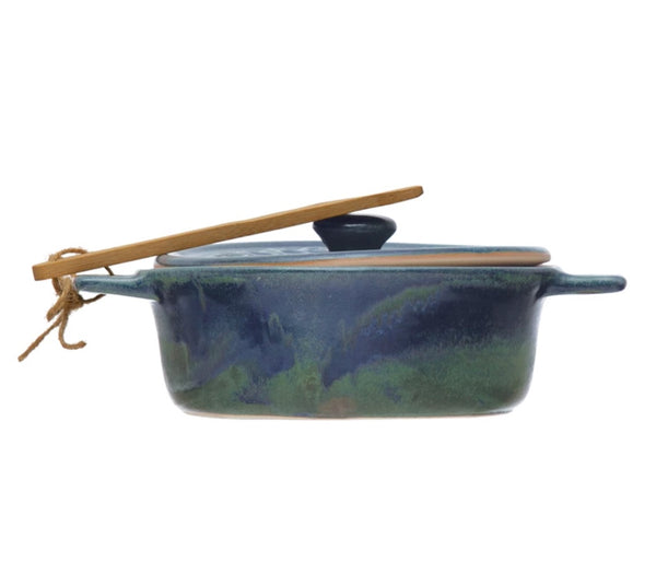 Blue Stoneware Brie Baker w/Spreader