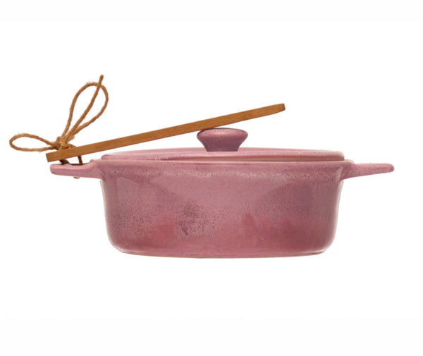 Pink Stoneware Brie Baker w/Spreader