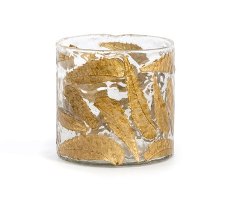 Bronze Leaf Embossed Glass Hurricane