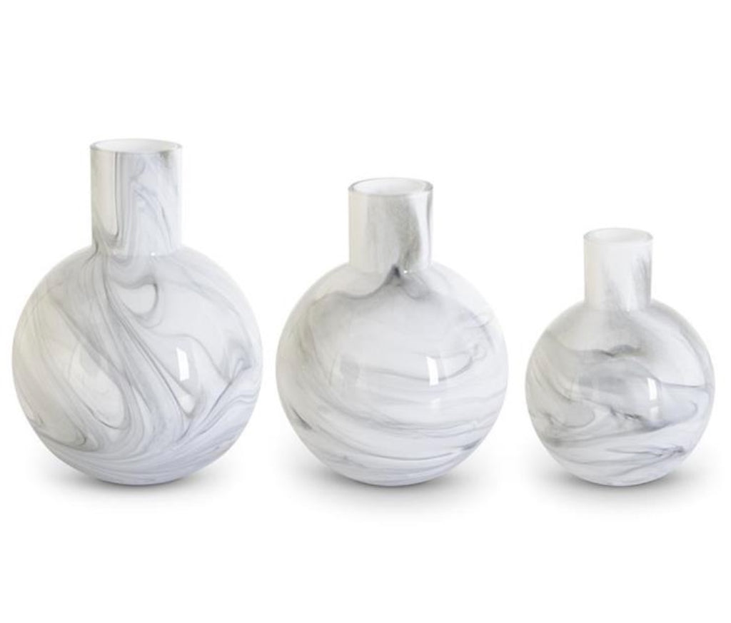 White & Smokey Black Swirl Vase Trio