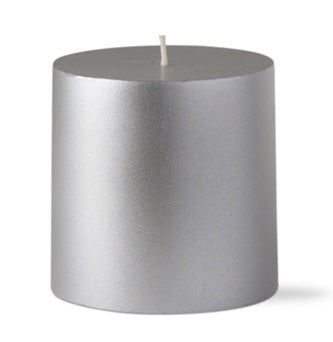 Metallic Silver Pillar Candles by Tag
