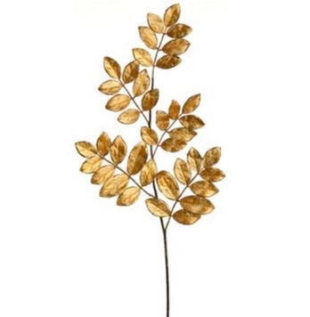 Gold Glittered Ficus Leaf Spray