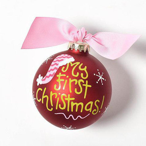 My First Christmas Girl Hat Glass Ornament