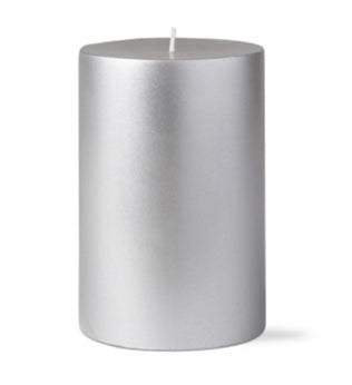 Metallic Silver Pillar Candles by Tag