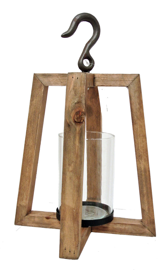 Wood Lantern with Metal Hook