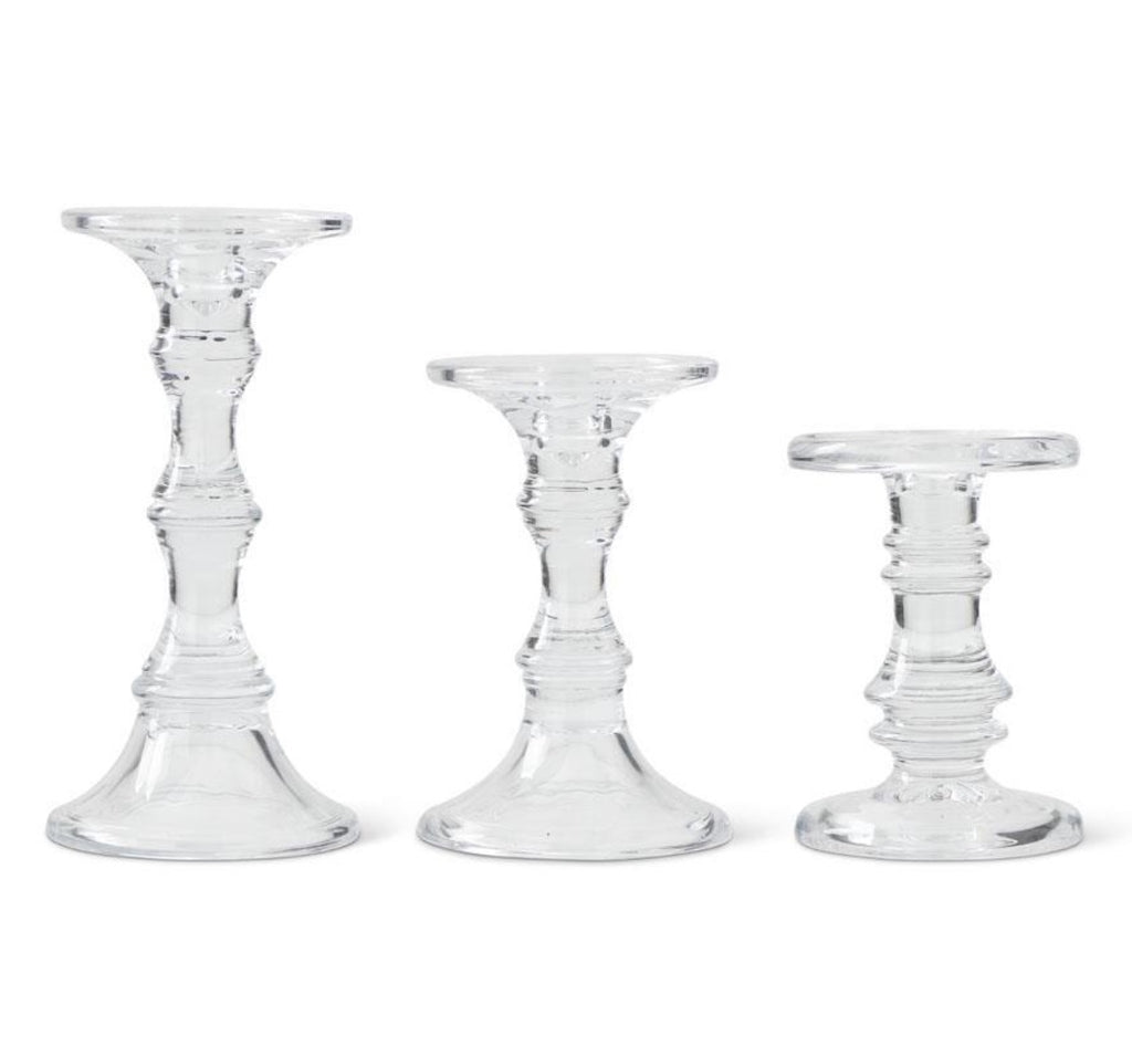 Clear Glass Pillar Candle Holder Trio