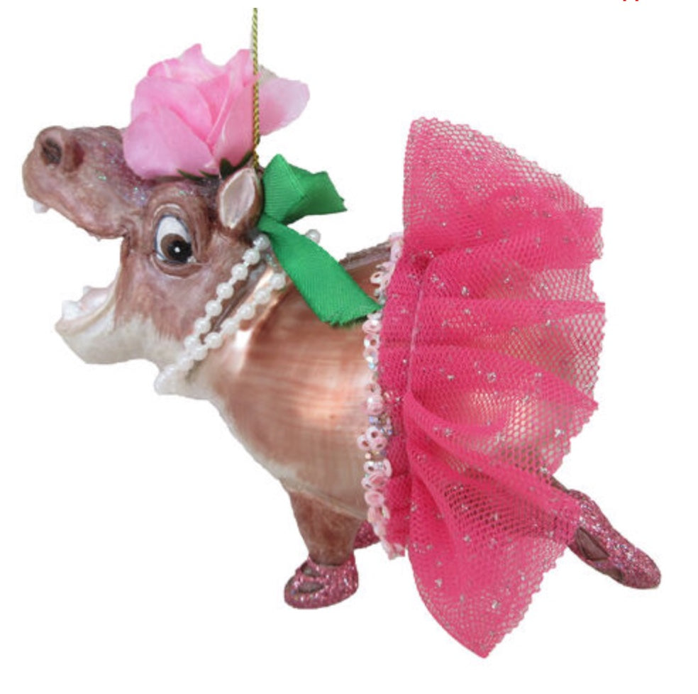 Ms Hippo Glass Ornament