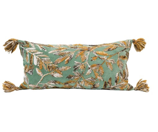 Boho Leaves Embroidered Pillow
