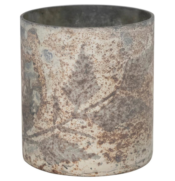 Etched Leaf Glass Votive
