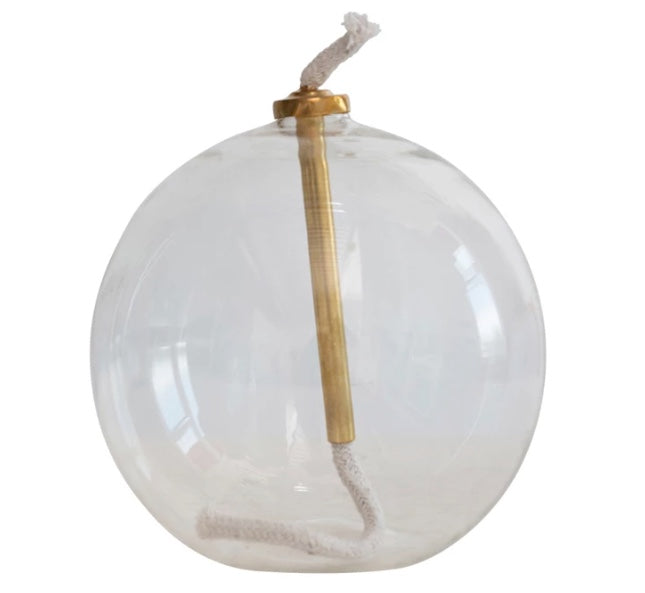 Glass Oil Lamp w/Brass Fitting