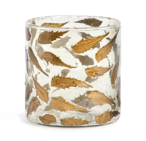 Bronze Leaf Embossed Glass Hurricane