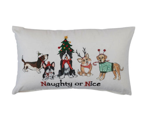 Naughty or Nice Dog Holiday Pillow