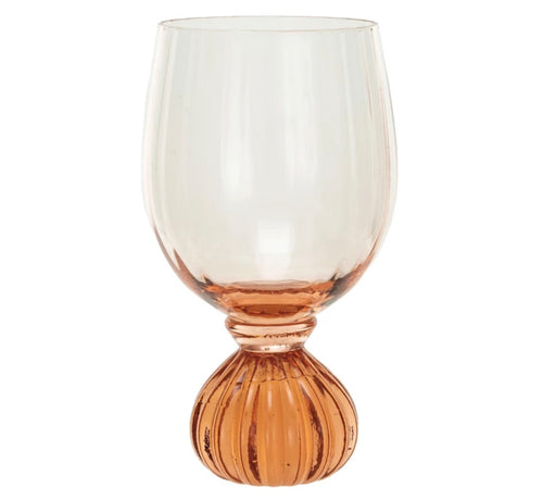 Pink Ribbed Footed Wine Glass