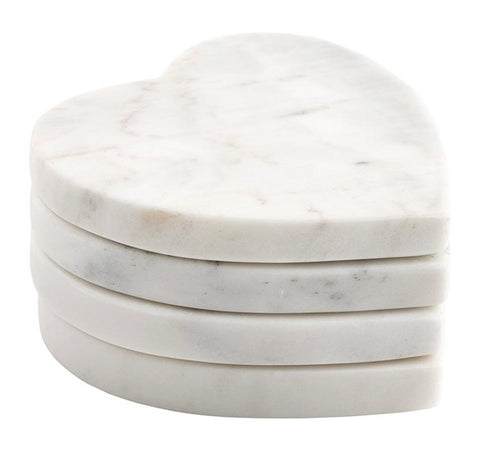 White Heart Marble Coaster Set