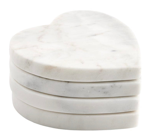 White Heart Marble Coaster Set