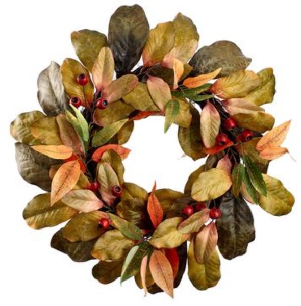 Magnolia Leaf & Rosehip Wreath - 24"