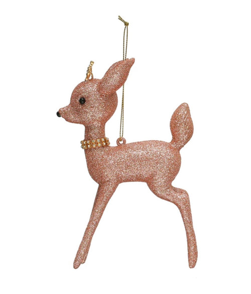 Pink Glitter Reindeer Ornament