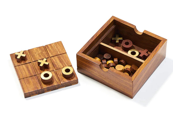 Wooden Checkers & Tic Tac Toe Game Set