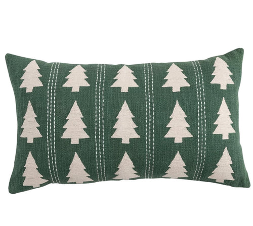 Green & White Christmas Trees Lumbar Pillow