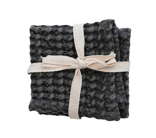 Stonewashed Waffle Weave Dish Towel Sets - Charcoal