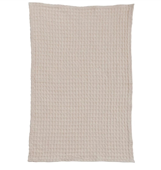 Stonewashed Waffle Weave Tea Towel - Cream